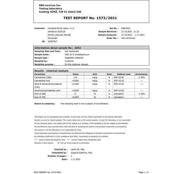 CBD olej 10 % full spectrum – premium certifikat